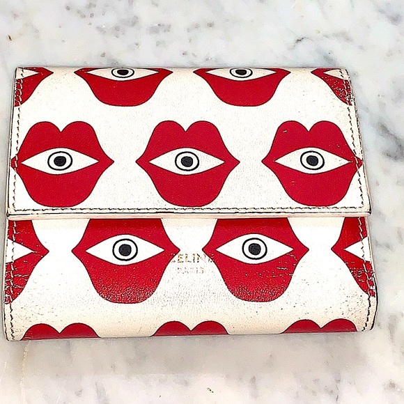 CELINE TRIFOLD WALLET LIP EYE TELEPATHY LOVE 2019 ANNELI HENRIKSSON RED LIPS EYE - Picture 3 of 12